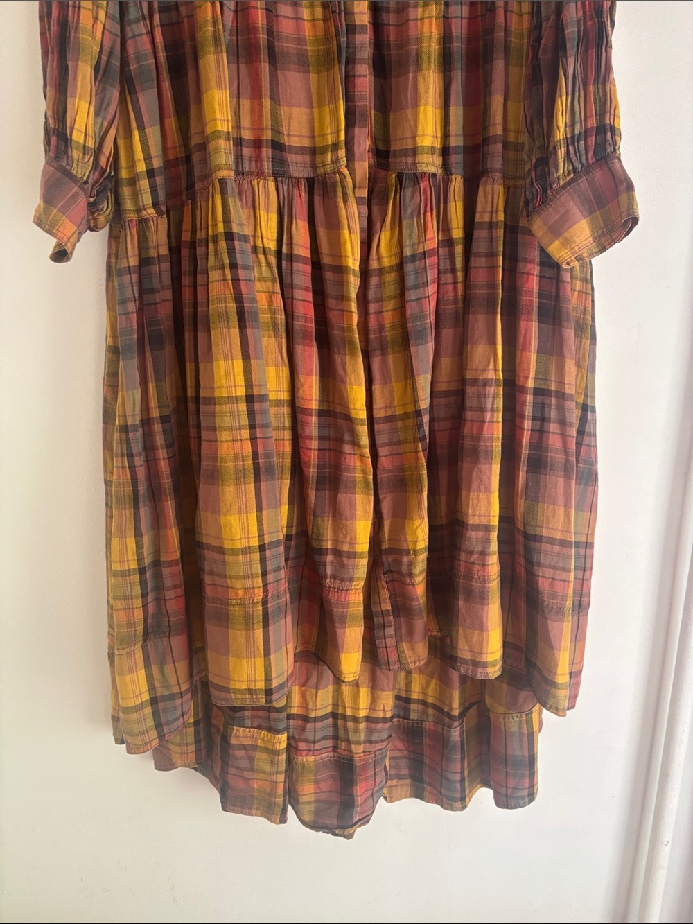 Anthropologie | pilcro Plaid Tiered Button-Front Dress in Mustard and Deep Red - Picture 7 of 15